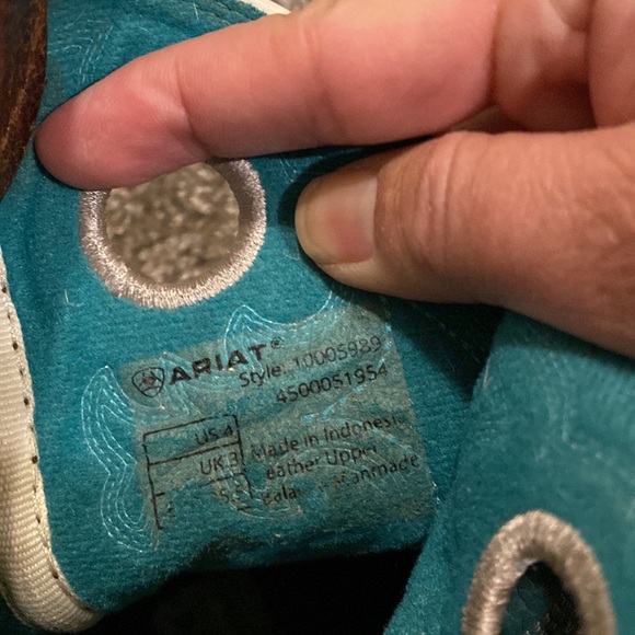 Ariat Crossfire Unisex  4 Teal Blue / brown cowboy boots - Picture 5 of 10